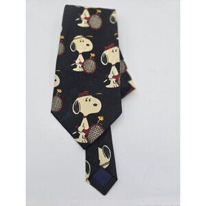 Snoopy Tennis Necktie Olympia High Fashion Peanuts Cartoon Novelty Tie Black